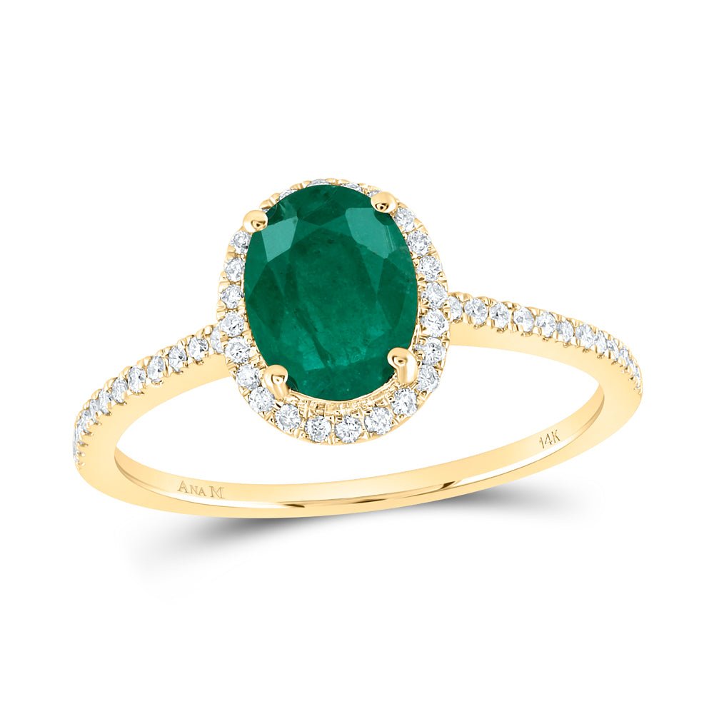 14K Yellow Gold Natural Emerald Eme Gemstone Ring 1/5 Cttw - Splendid Jewellery