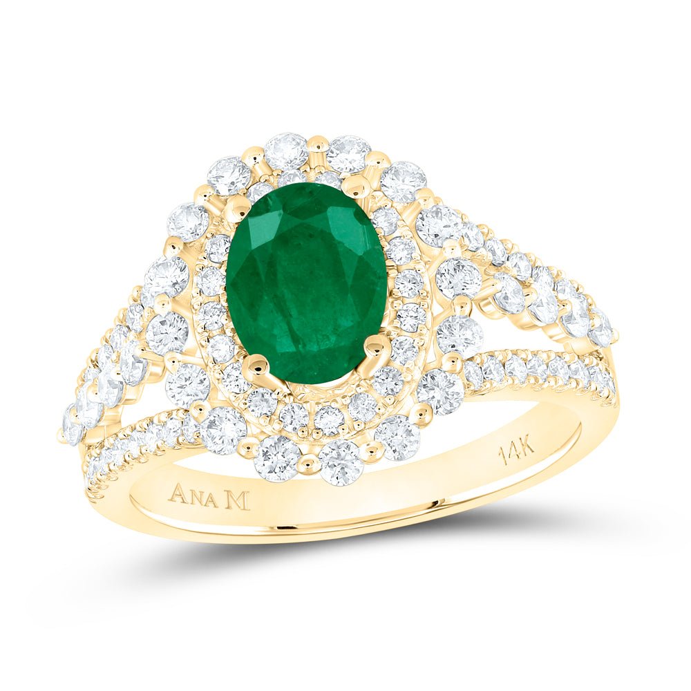 14K Yellow Gold Natural Emerald Eme Oval Gemstone Ring 7/8 Cttw - Splendid Jewellery
