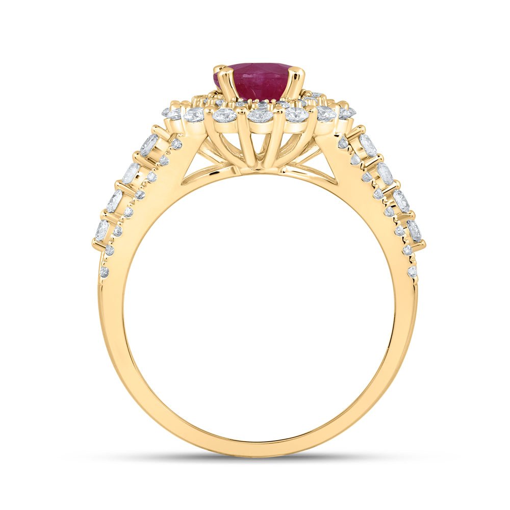 14K Yellow Gold Natural Ruby Oval Gemstone Ring 7/8 Cttw - Splendid Jewellery