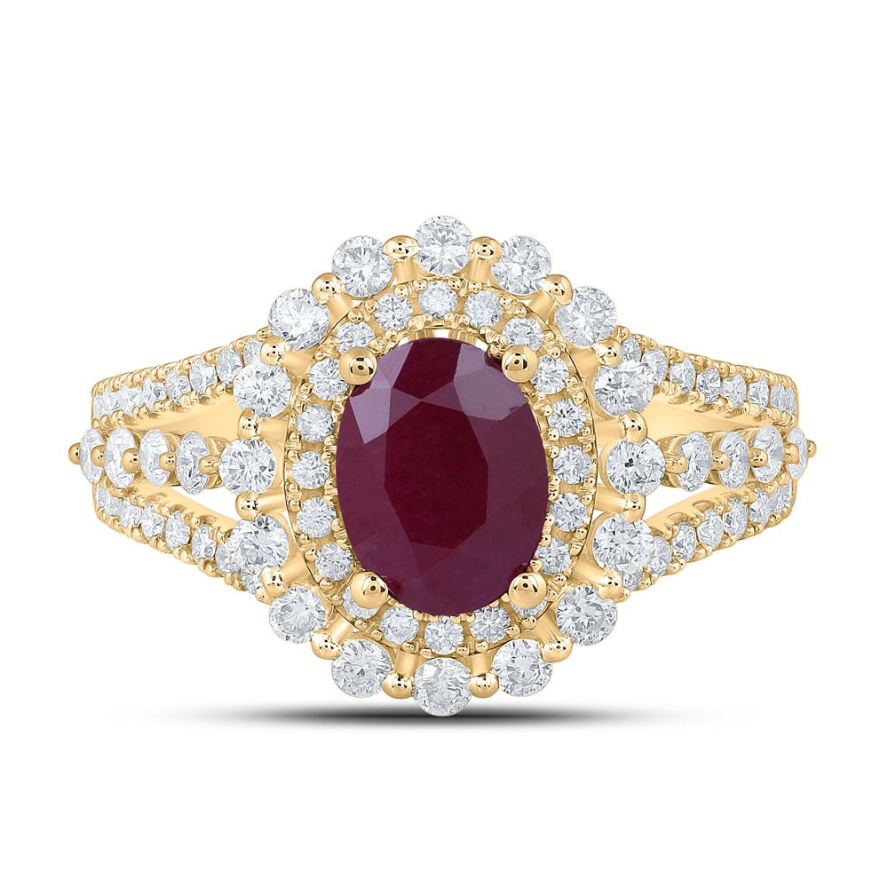 14K Yellow Gold Natural Ruby Oval Gemstone Ring 7/8 Cttw - Splendid Jewellery