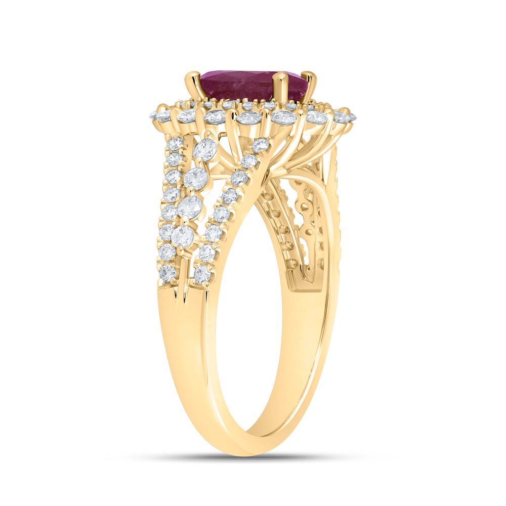 14K Yellow Gold Natural Ruby Oval Gemstone Ring 7/8 Cttw - Splendid Jewellery