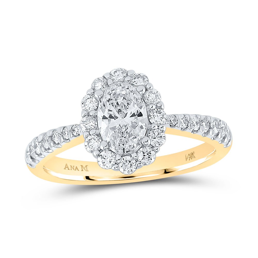 14K Yellow Gold Oval Diamond Engagement Single Halo 1 1/4 Cttw - Splendid Jewellery