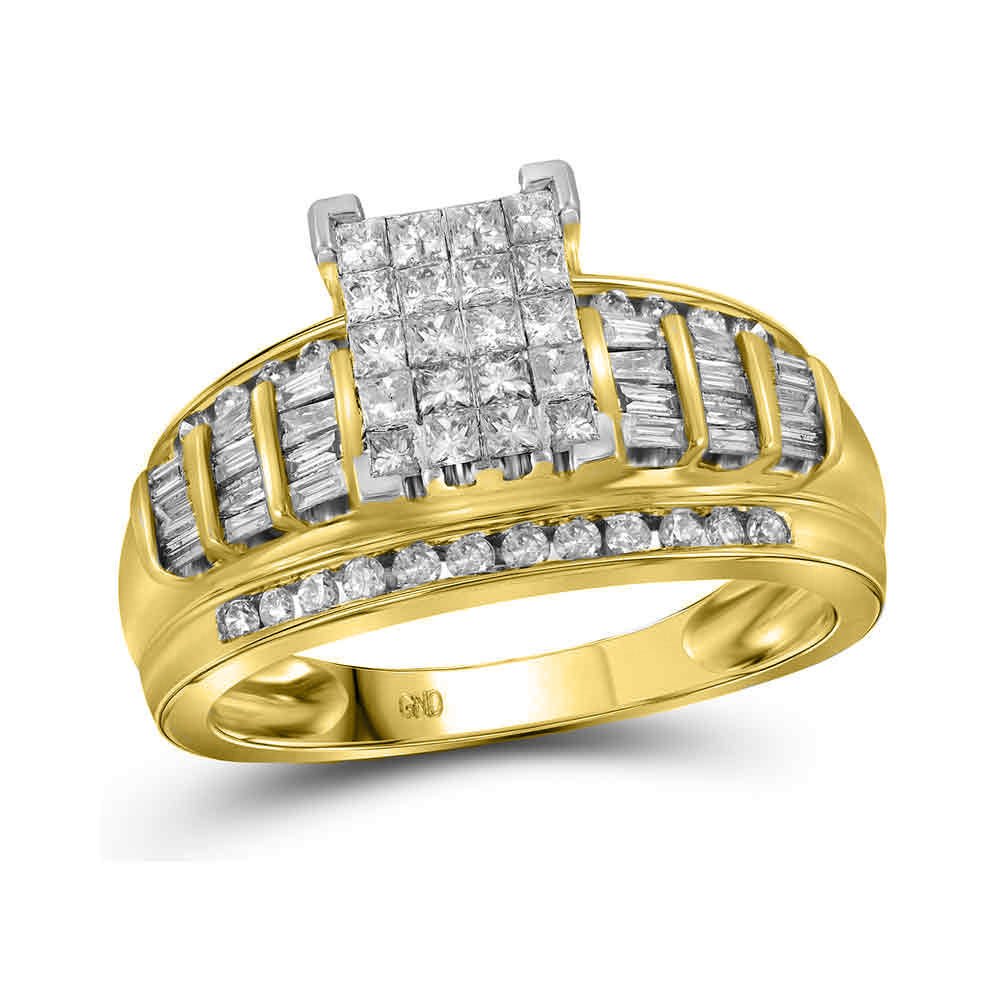 14K Yellow Gold Princess Diamond Cluster Bridal Wedding Engagement Ring 1 Cttw - Splendid Jewellery