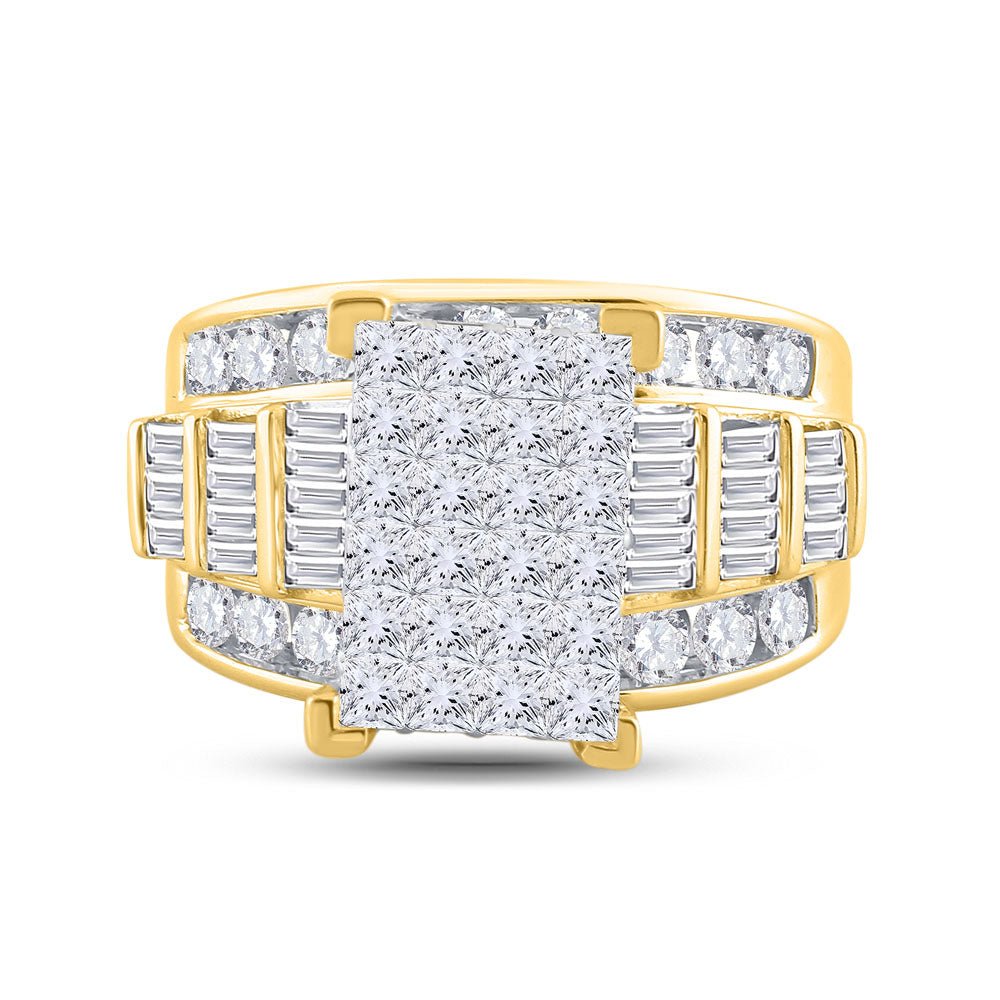 14K Yellow Gold Princess Diamond Cluster Bridal Wedding Engagement Ring 3 Cttw - Splendid Jewellery