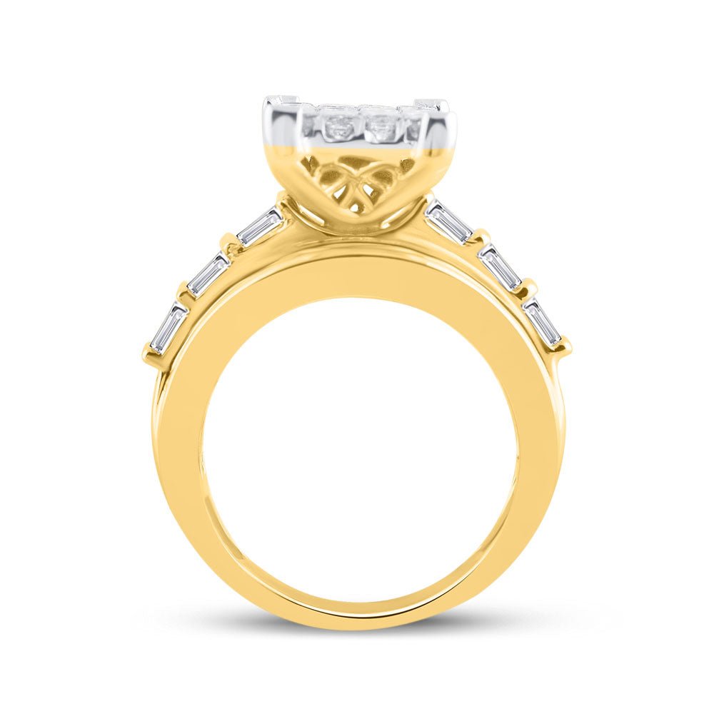 14K Yellow Gold Princess Diamond Cluster Bridal Wedding Engagement Ring 4 Cttw - Splendid Jewellery