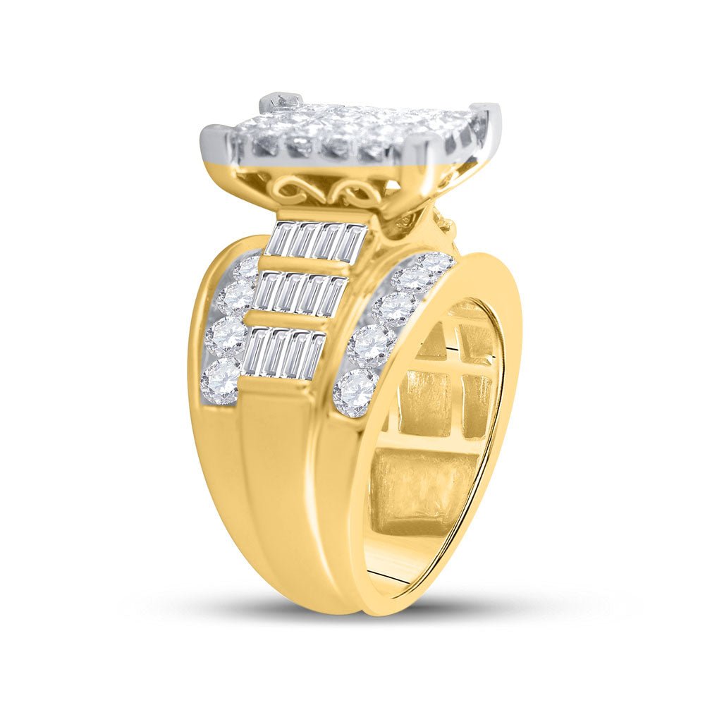 14K Yellow Gold Princess Diamond Cluster Bridal Wedding Engagement Ring 4 Cttw - Splendid Jewellery