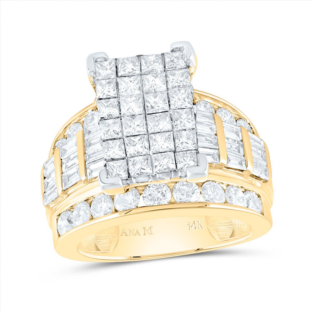 14K Yellow Gold Princess Diamond Cluster Bridal Wedding Engagement Ring 4 Cttw - Splendid Jewellery