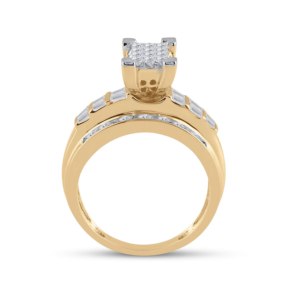 14K Yellow Gold Princess Diamond Cluster Bridal Wedding Engagement Ring 7/8 Cttw - Splendid Jewellery