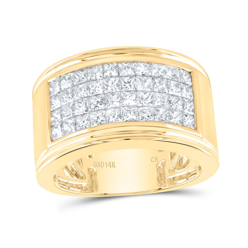 14K Yellow Gold Princess Diamond Invisible Fashion Mens Band 2 5/8 Cttw - Splendid Jewellery