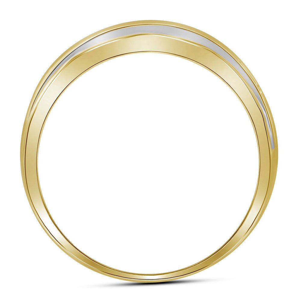 14K Yellow Gold Round Diamond 14K Two Tone Men's Wedding Channel Set Band Ring 1/4 Cttw - Splendid Jewellery