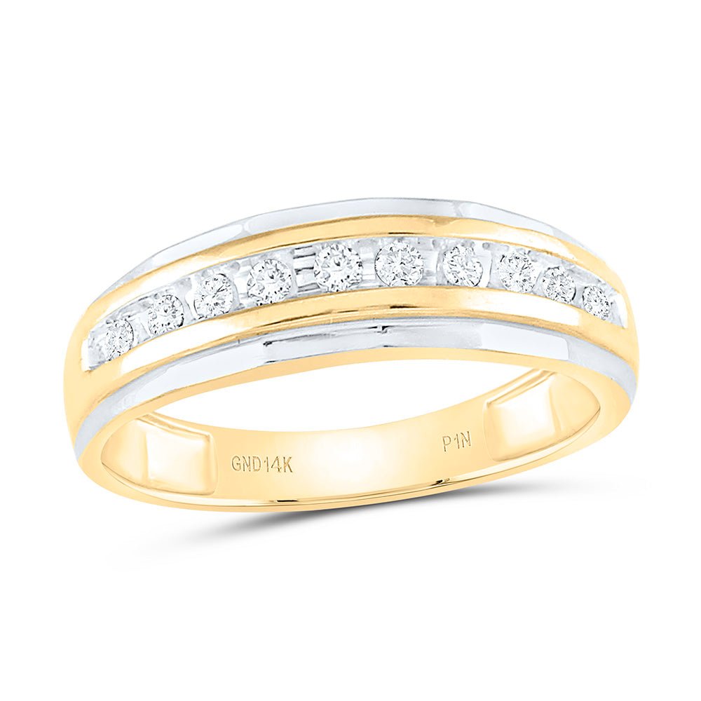 14K Yellow Gold Round Diamond 14K Two Tone Men's Wedding Channel Set Band Ring 1/4 Cttw - Splendid Jewellery
