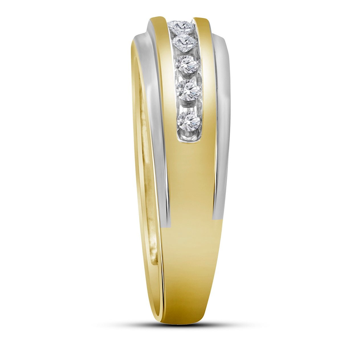 14K Yellow Gold Round Diamond 14K Two Tone Men's Wedding Channel Set Band Ring 1/4 Cttw - Splendid Jewellery