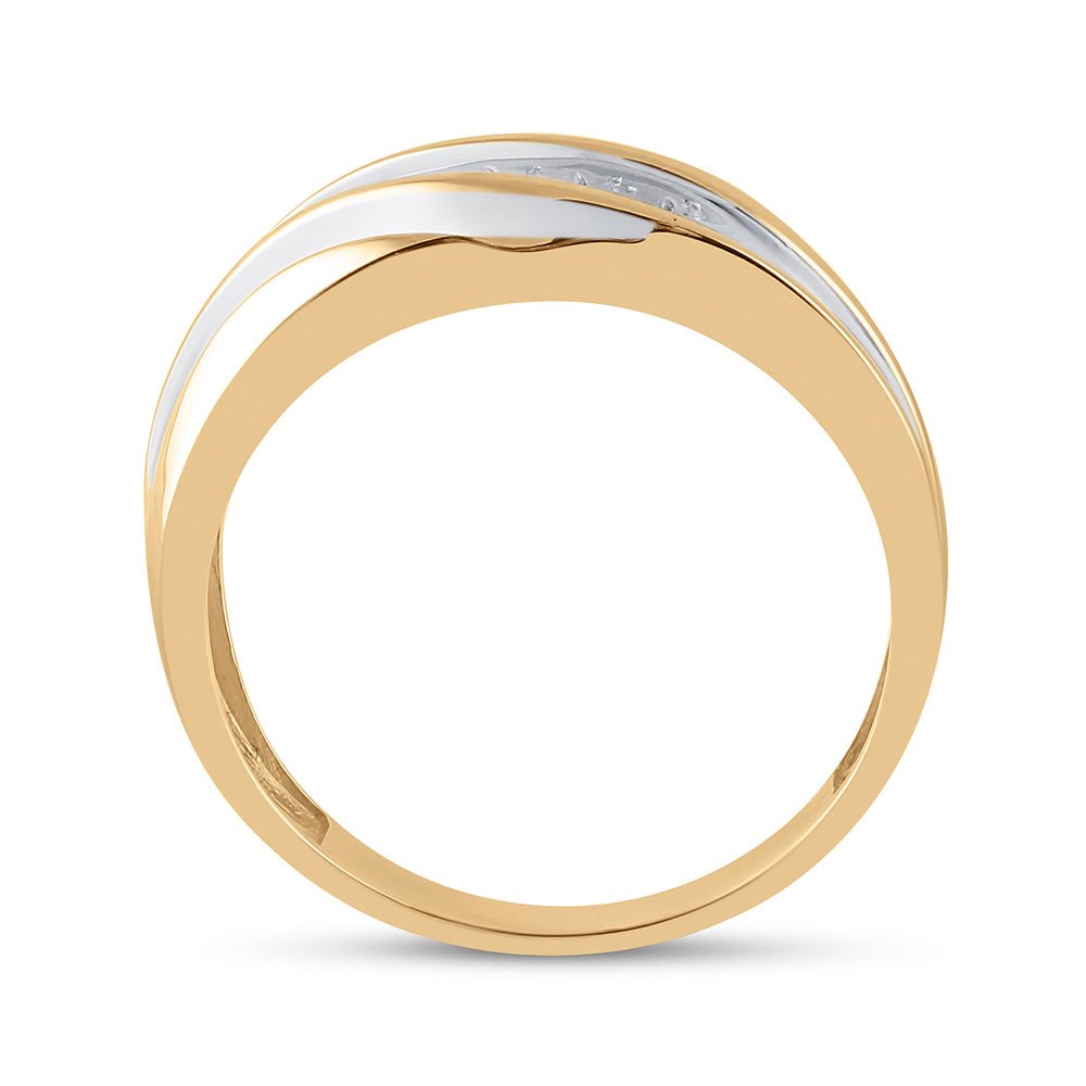 14K Yellow Gold Round Diamond 14K Yellow Two Tone Gold Men's Wedding Anniversary Band Ring 1/4 Cttw - Splendid Jewellery