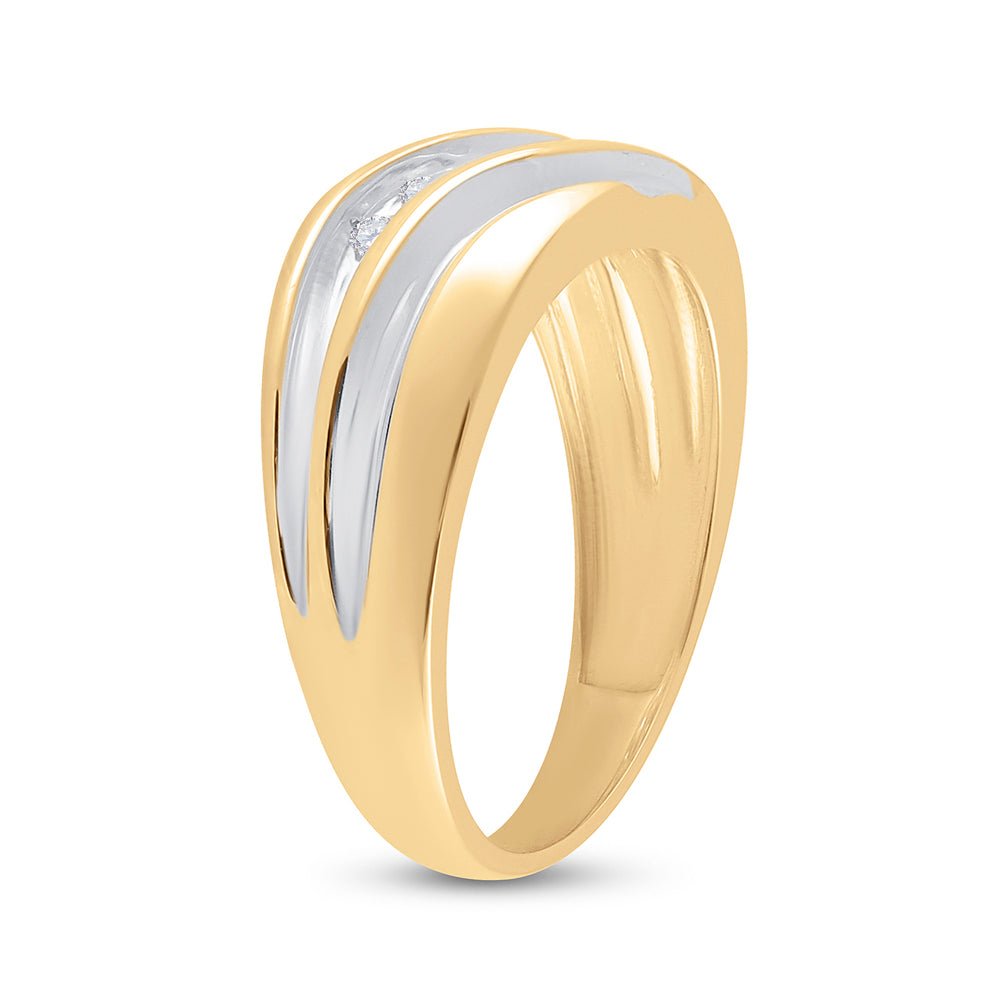 14K Yellow Gold Round Diamond 14K Yellow Two Tone Gold Men's Wedding Anniversary Band Ring 1/4 Cttw - Splendid Jewellery