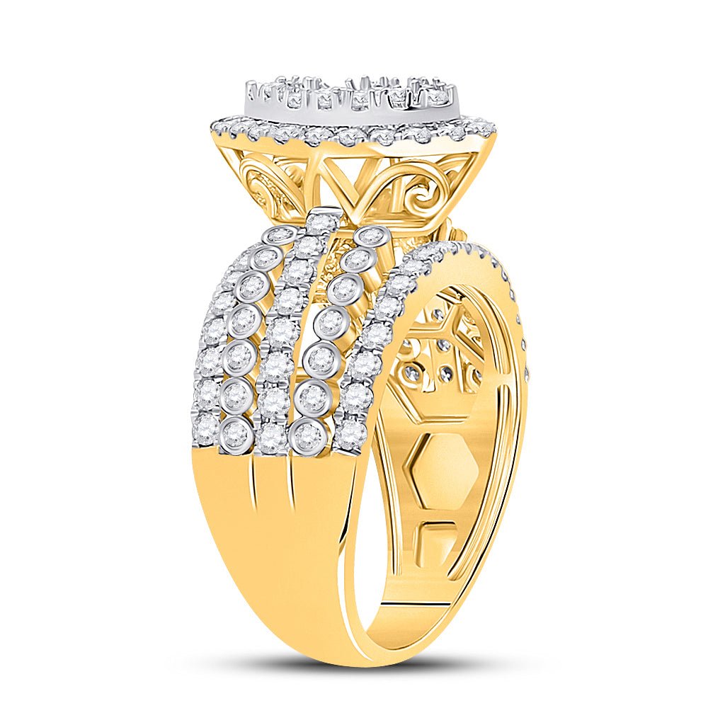 14K Yellow Gold Round Diamond Designer Ring 1 3/4 Cttw - Splendid Jewellery
