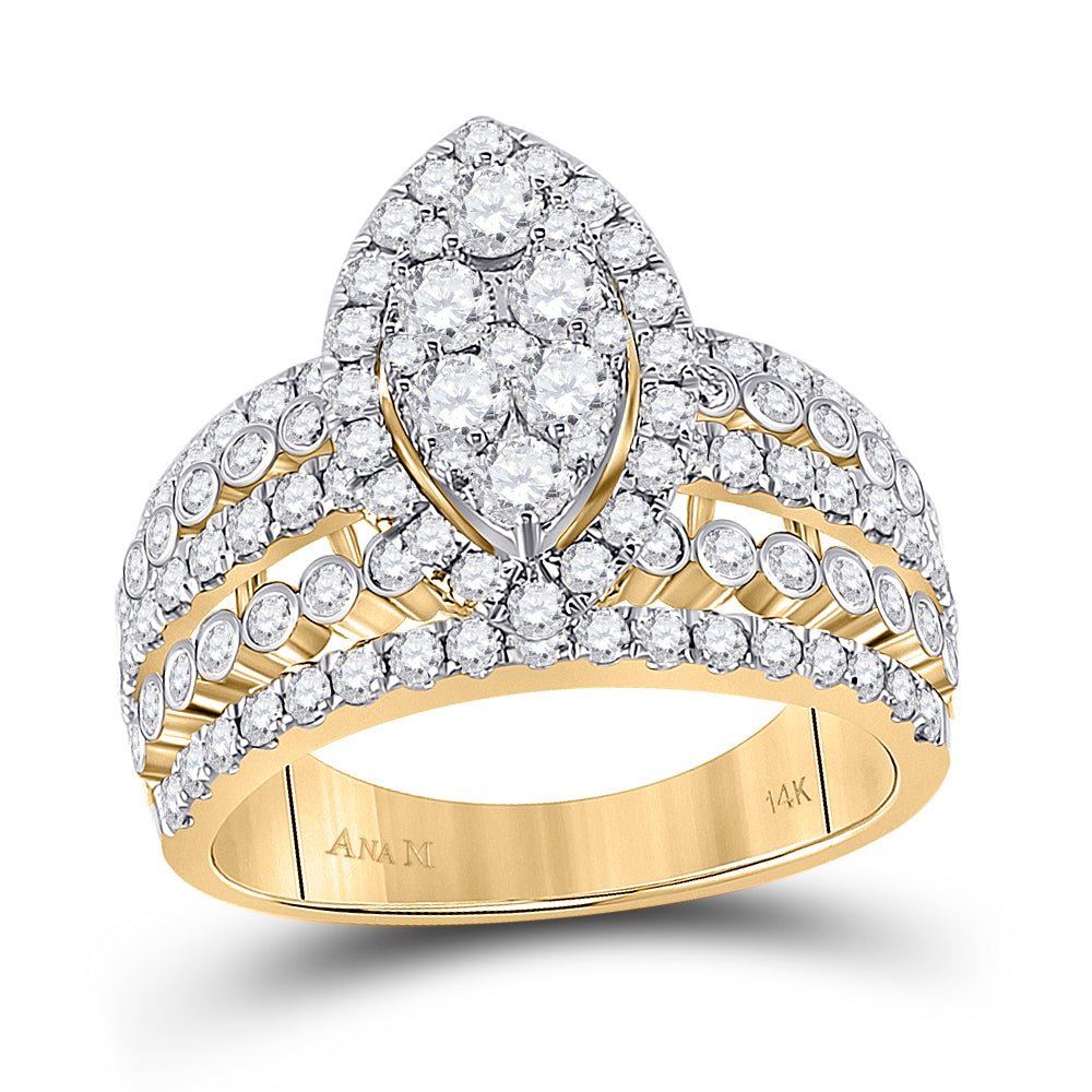 14K Yellow Gold Round Diamond Designer Ring 1 3/4 Cttw - Splendid Jewellery