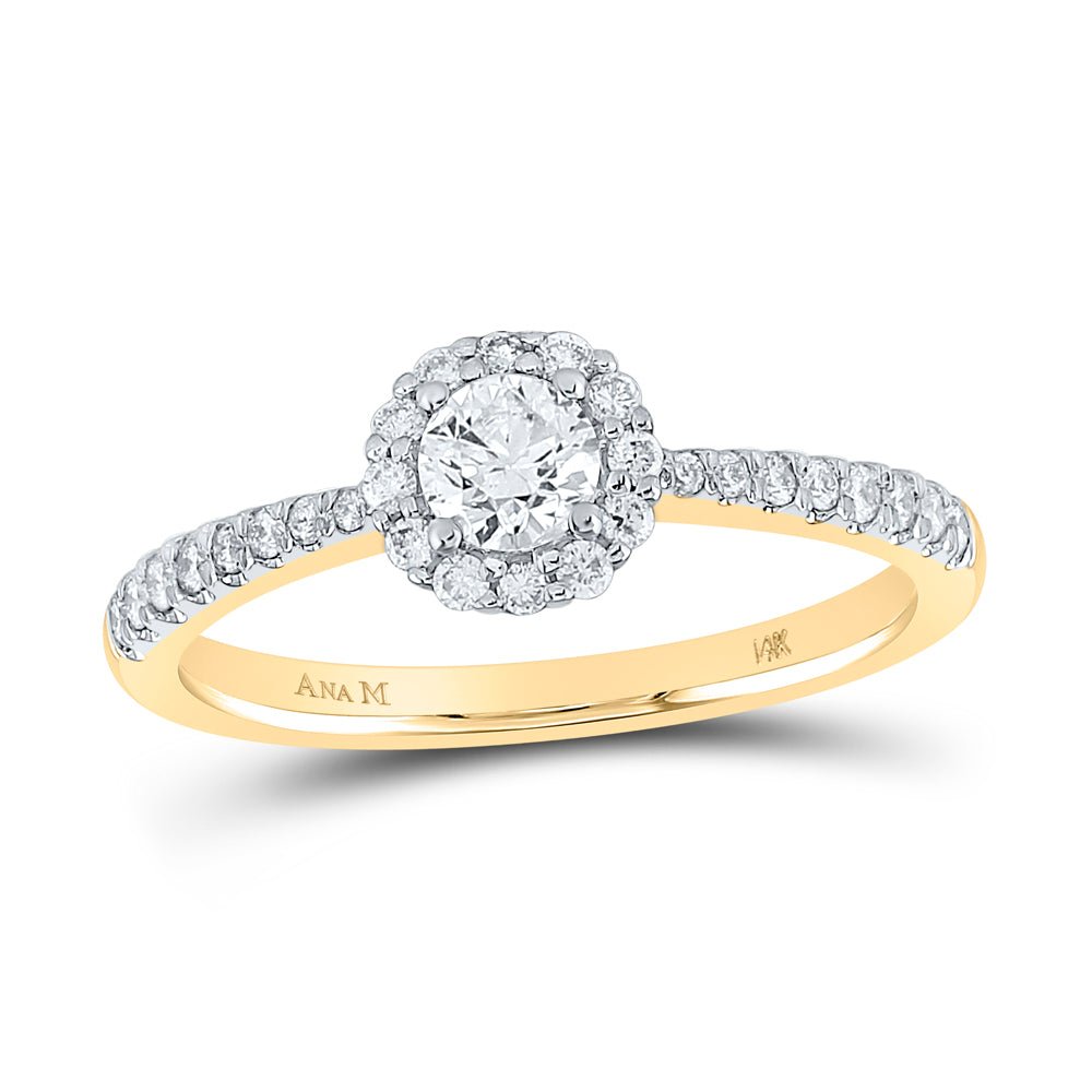 14K Yellow Gold Round Diamond Engagement Single Halo 1/2 Cttw - Splendid Jewellery