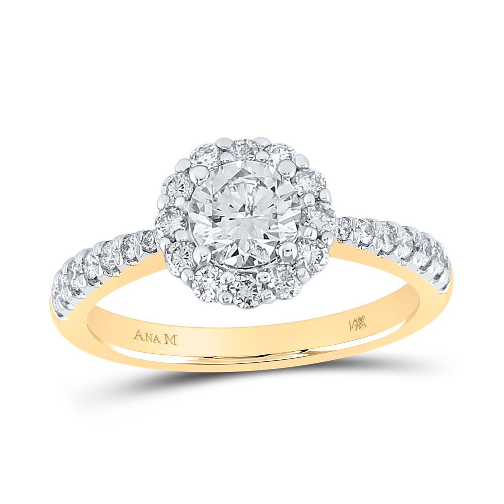 14K Yellow Gold Round Diamond Engagement Single Halo 7/8 Cttw - Splendid Jewellery