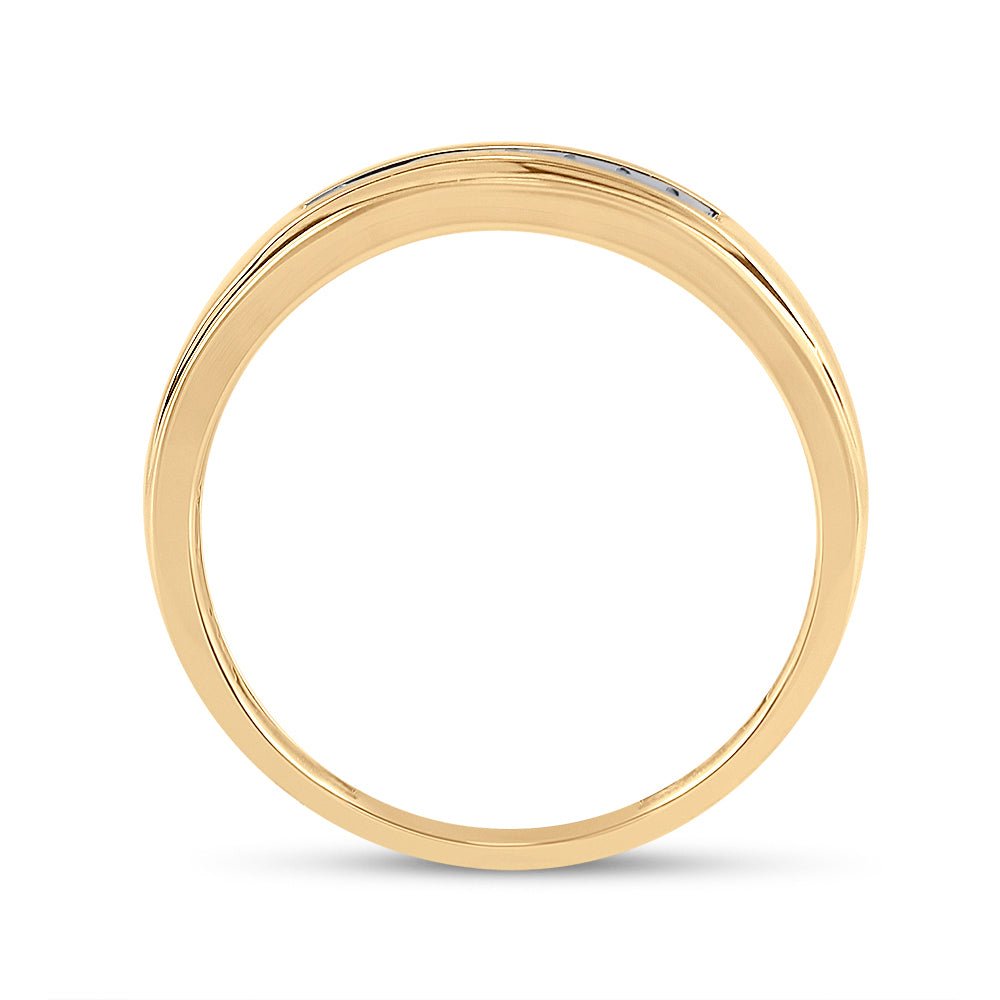 14K Yellow Gold Round Diamond Men's Channel Set Wedding Anniversary Band Ring 1/12 Cttw - Splendid Jewellery