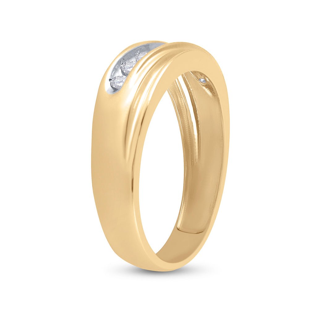 14K Yellow Gold Round Diamond Men's Channel Set Wedding Anniversary Band Ring 1/4 Cttw - Splendid Jewellery