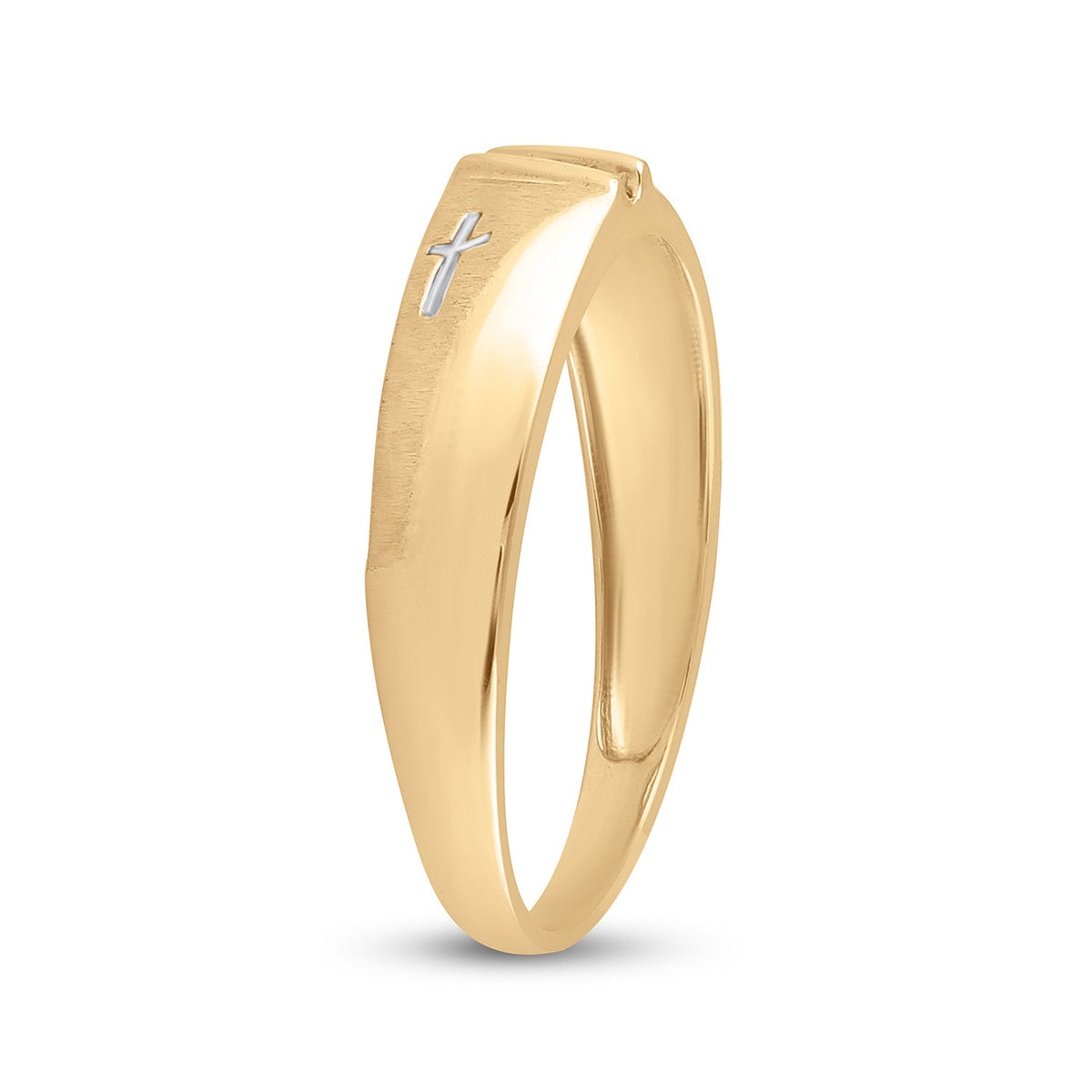 14K Yellow Gold Round Diamond Men's Double Cross Wedding Band Ring 1/20 Cttw - Splendid Jewellery