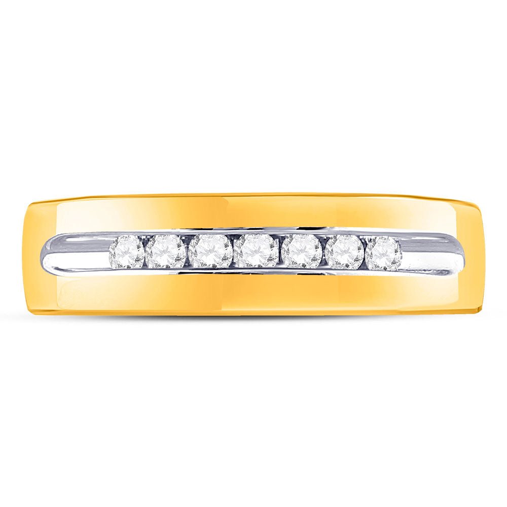 14K Yellow Gold Round Diamond Men's Machine Set Wedding Channel Band Ring 1/4 Cttw - Splendid Jewellery