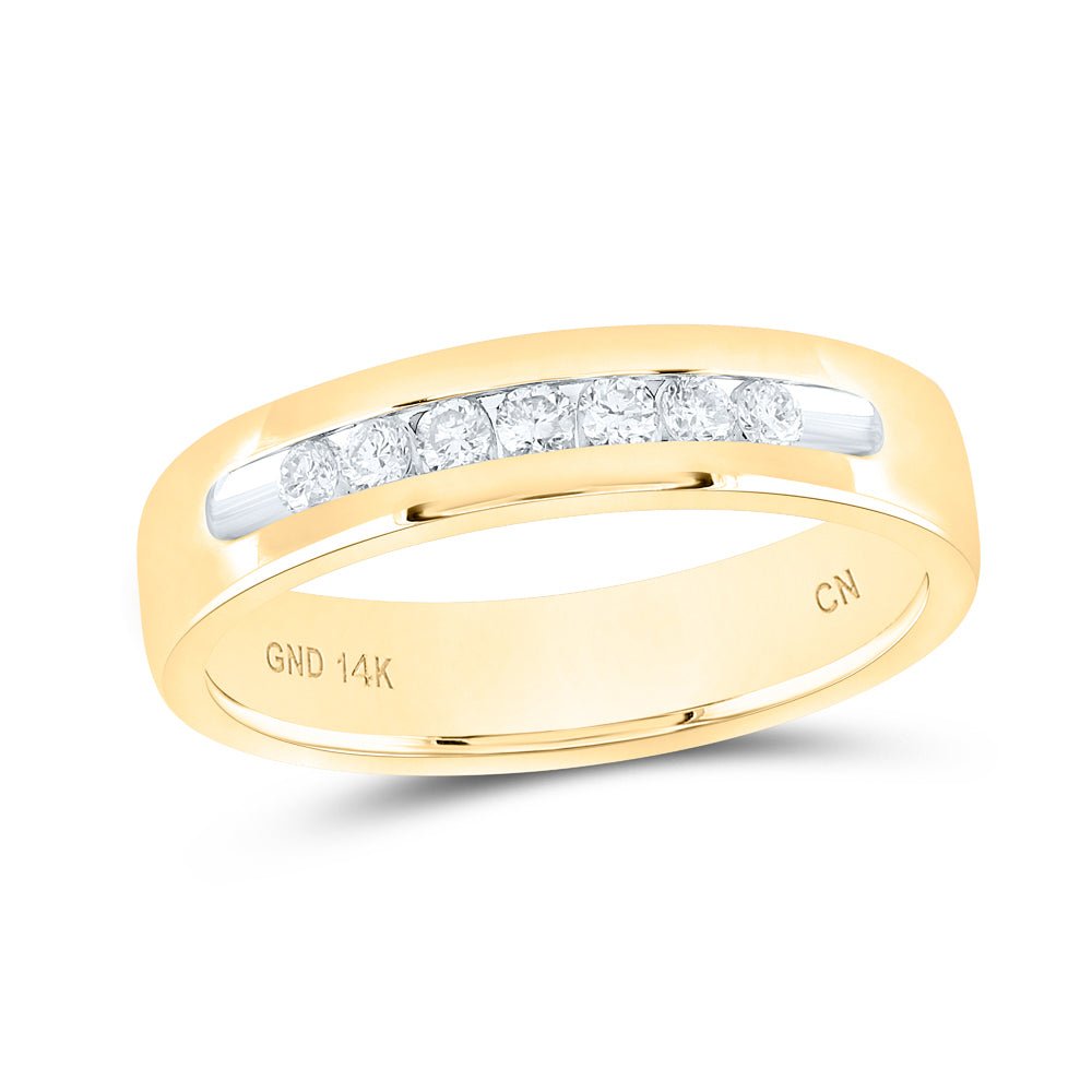 14K Yellow Gold Round Diamond Men's Machine Set Wedding Channel Band Ring 1/4 Cttw - Splendid Jewellery