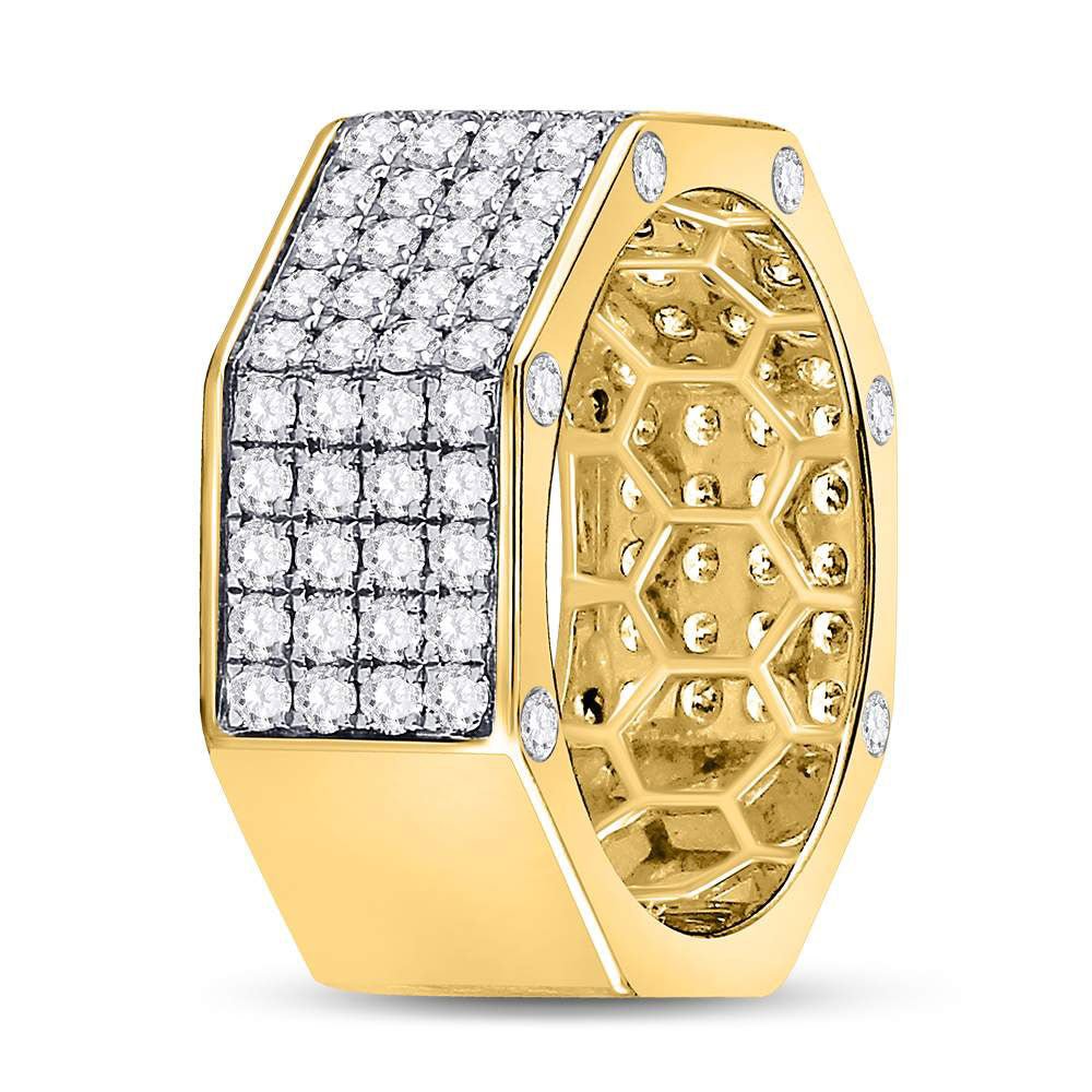 14K Yellow Gold Round Diamond Mens Octagon Nut Band Ring 2 - 2 3/4 Cttw - Splendid Jewellery