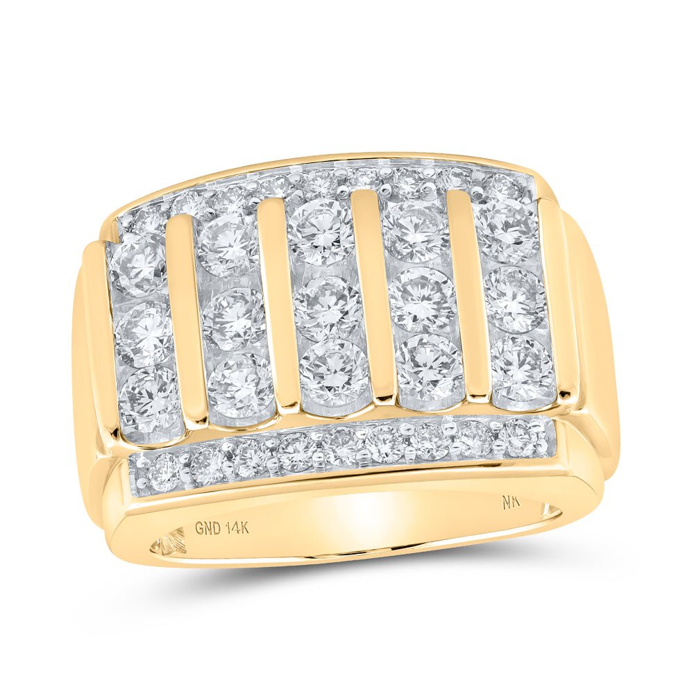 14K Yellow Gold Round Diamond Mens Ring 3 Cttw - Splendid Jewellery
