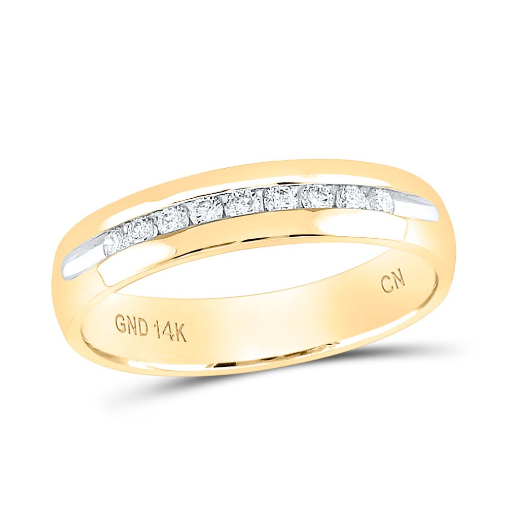14K Yellow Gold Round Diamond Men's Single Row Channel Set Wedding Band Ring 1/4 Cttw - Splendid Jewellery