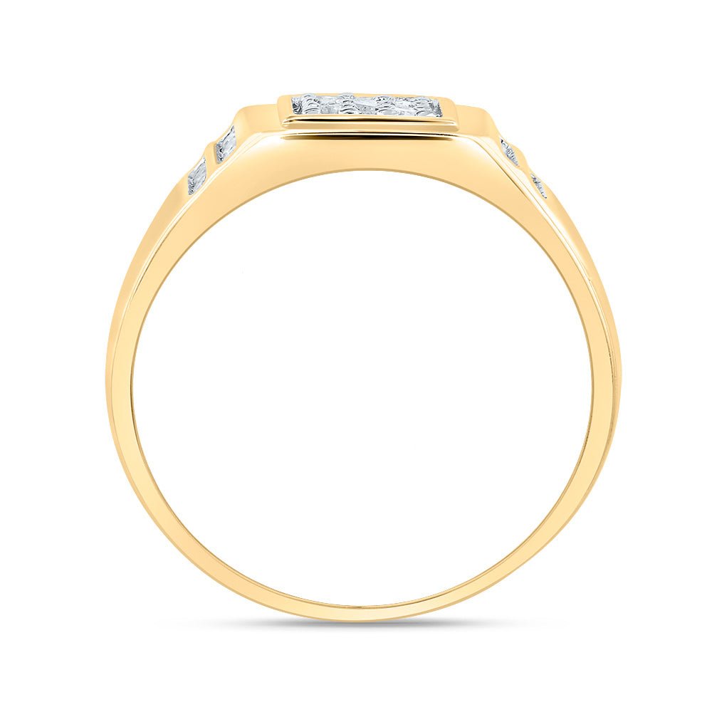 14K Yellow Gold Round Diamond Mens Square Cluster Ring 1/4 Cttw - Splendid Jewellery