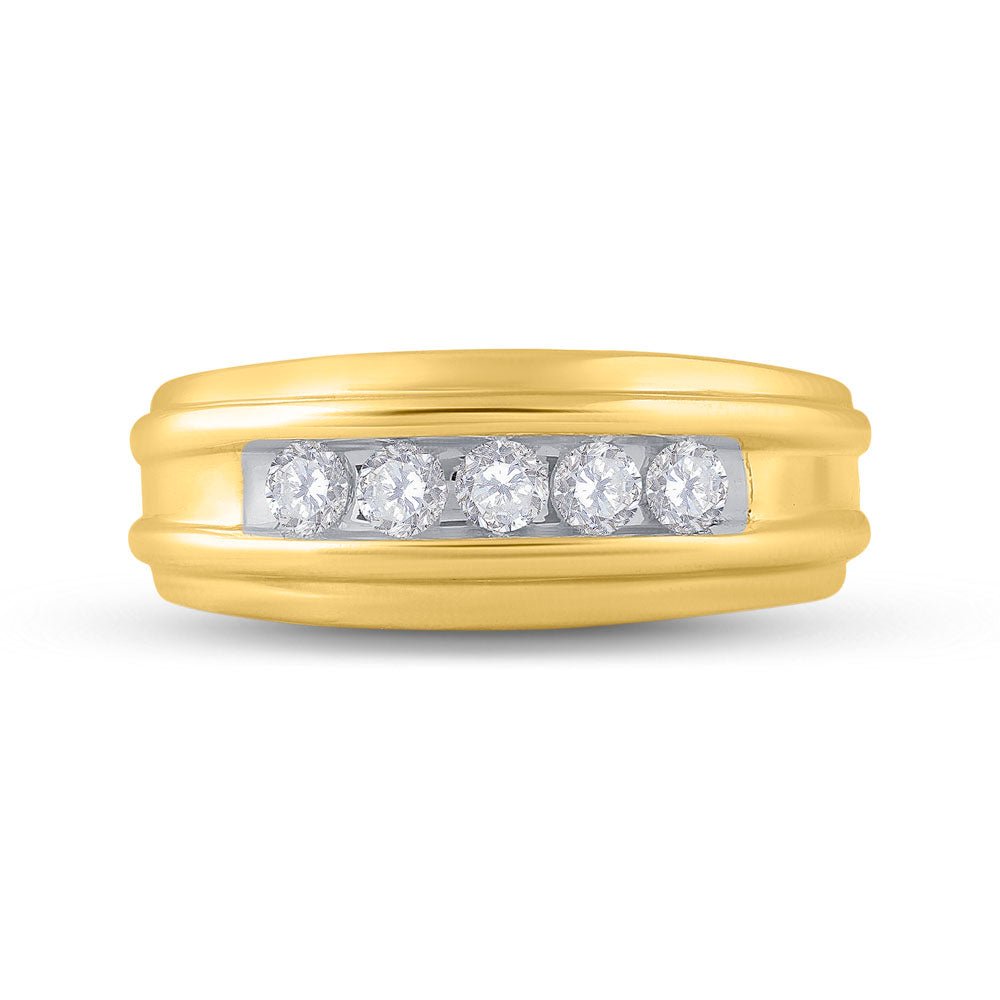 14K Yellow Gold Round Diamond Men's Wedding Channel Set Band Ring 1/2 Cttw - Splendid Jewellery