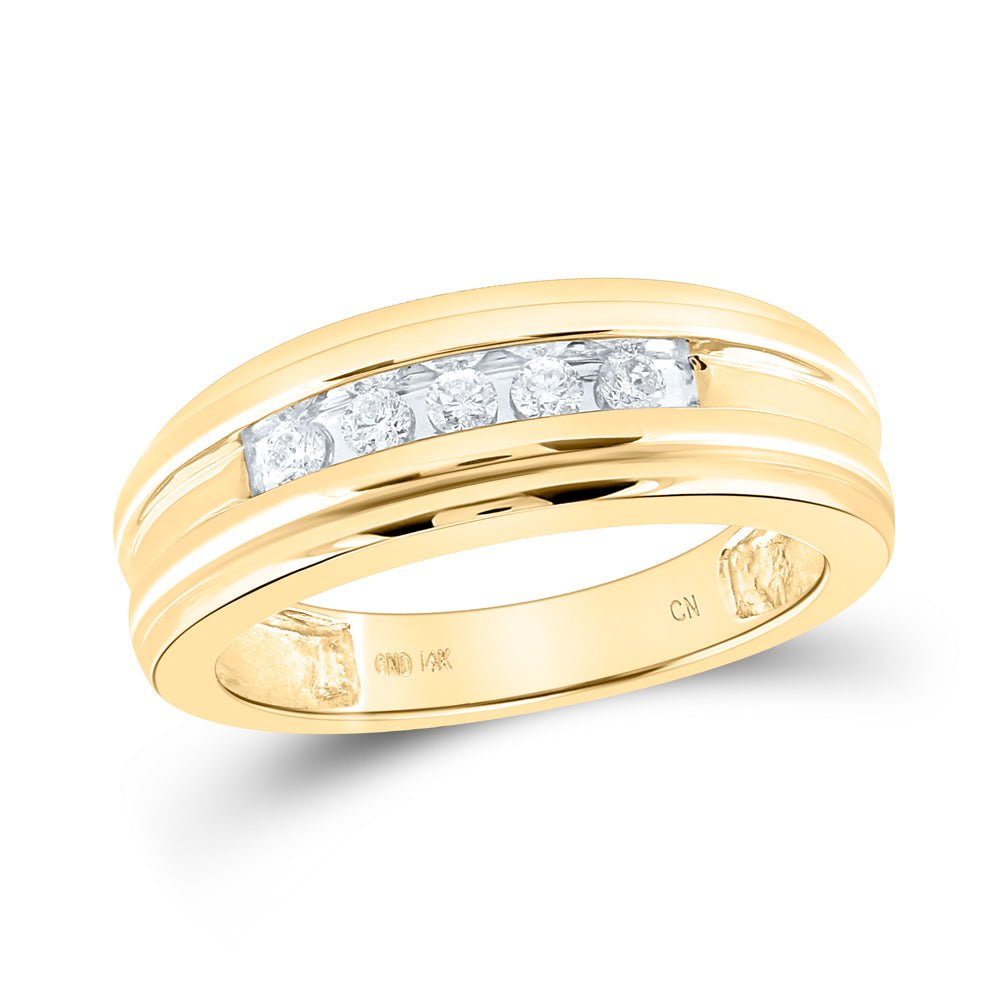 14K Yellow Gold Round Diamond Men's Wedding Channel Set Band Ring 1/4 Cttw - Splendid Jewellery