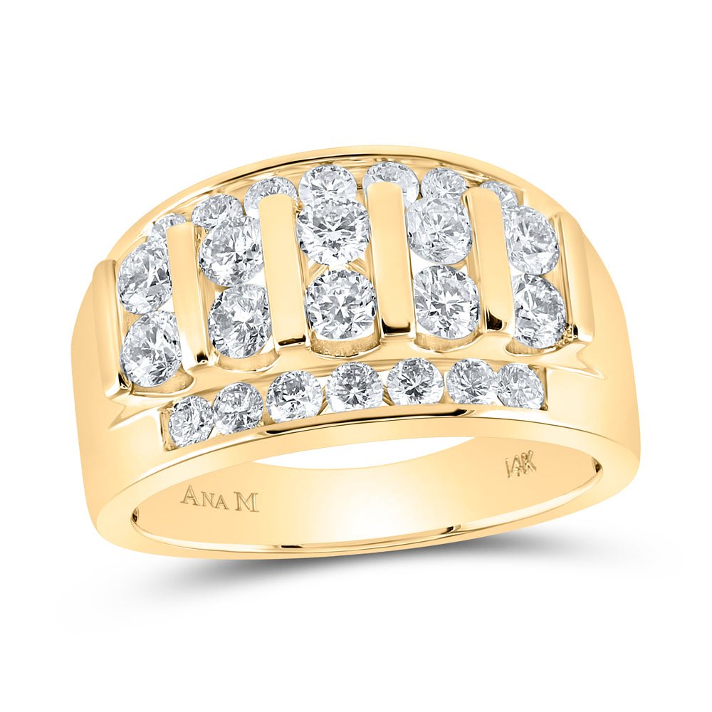 14K Yellow Gold Round Diamond Men's Wedding Channel Set Band Ring 2 Cttw - Splendid Jewellery