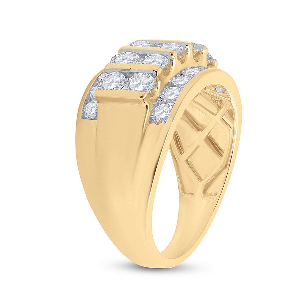 14K Yellow Gold Round Diamond Men's Wedding Channel Set Band Ring 3 Cttw - Splendid Jewellery