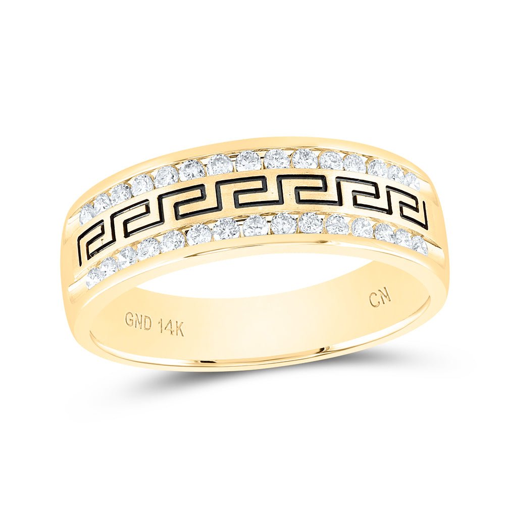 14K Yellow Gold Round Diamond Men's Wedding Grecco Band Ring 1/2 Cttw - Splendid Jewellery
