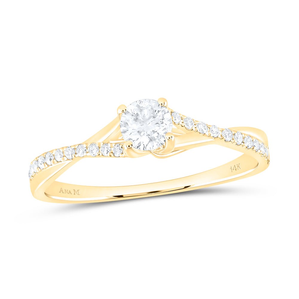 14K Yellow Gold Round Diamond No Halo Engagement Ring Cert 3/8 Cttw - Splendid Jewellery