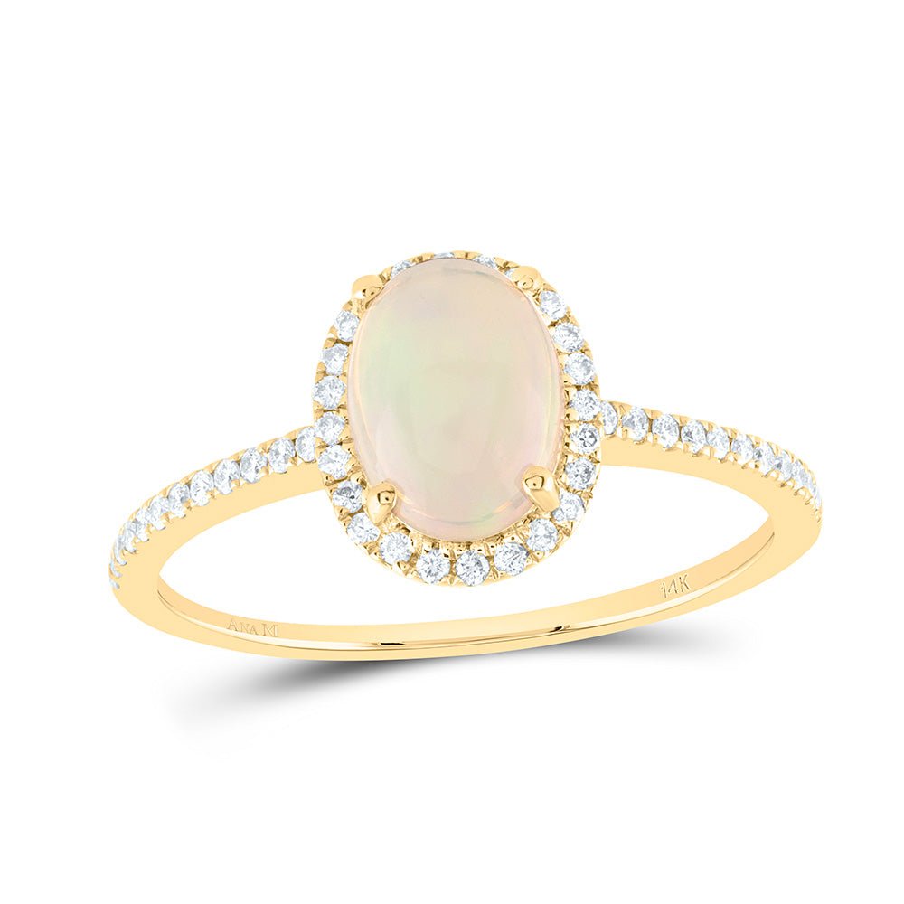 14K Yellow Gold Round Diamond Opal Gemstone Ring 1/5 Cttw - Splendid Jewellery