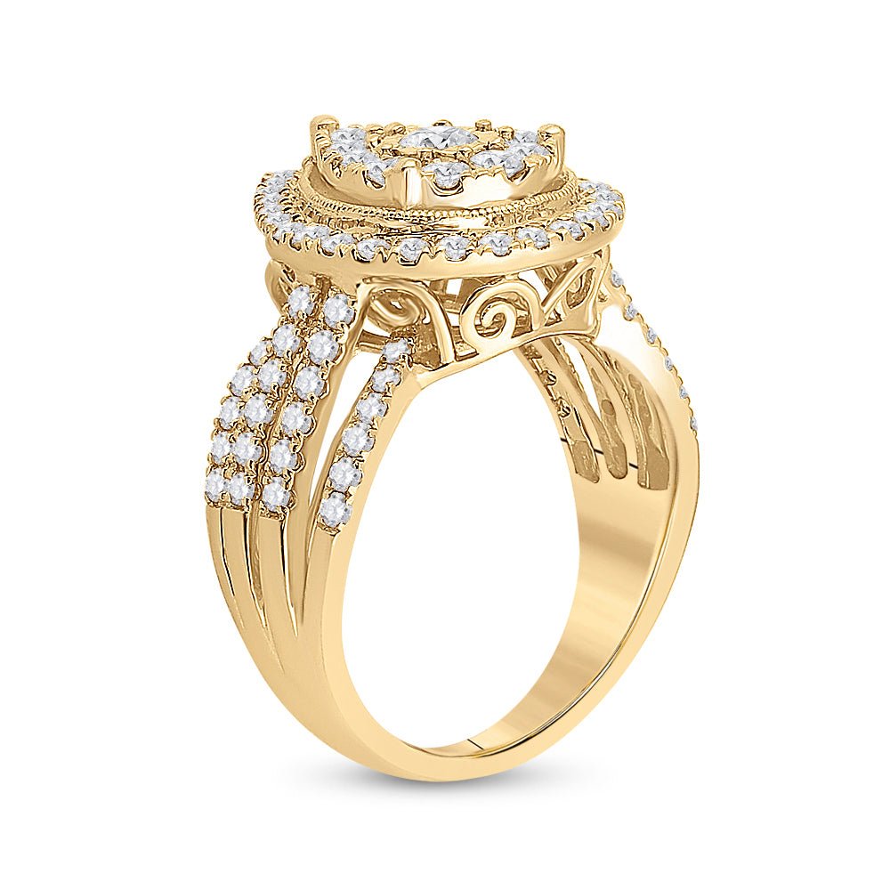 14K Yellow Gold Round Diamond Ring 1 1/2 Cttw - Splendid Jewellery