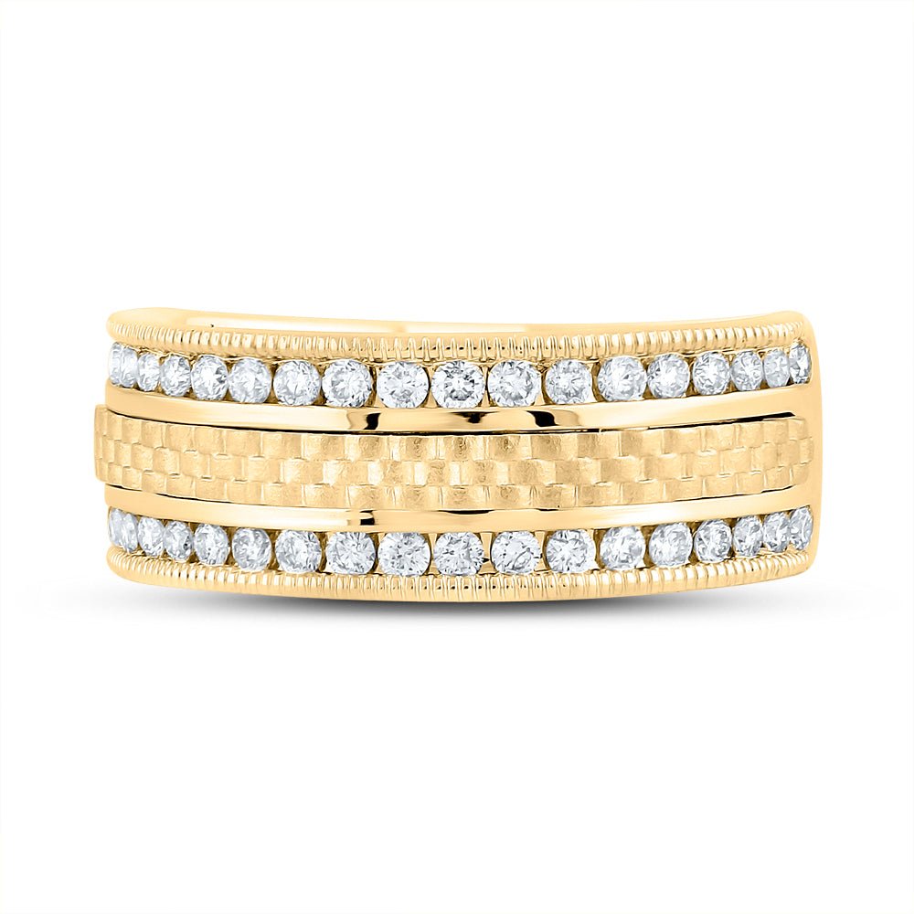 14K Yellow Gold Round Diamond Single Row Men's Band 3/4 Cttw - Splendid Jewellery