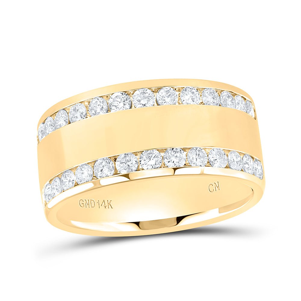 14K Yellow Gold Round Diamond Women's Channel Set Double Row Wedding Band 1 Cttw - Splendid Jewellery