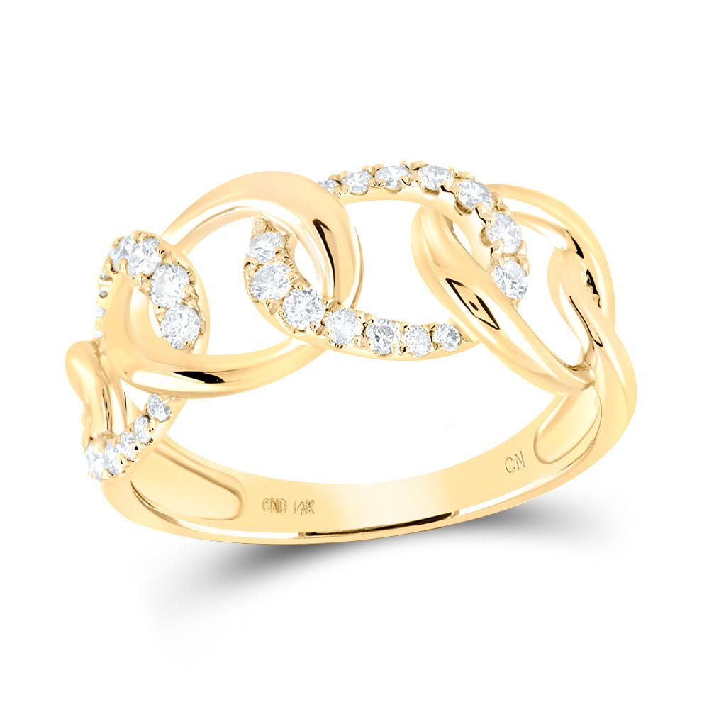 14K Yellow Gold Round Diamond Women's Cuban Link Designer Ring 1/3 Cttw - Splendid Jewellery