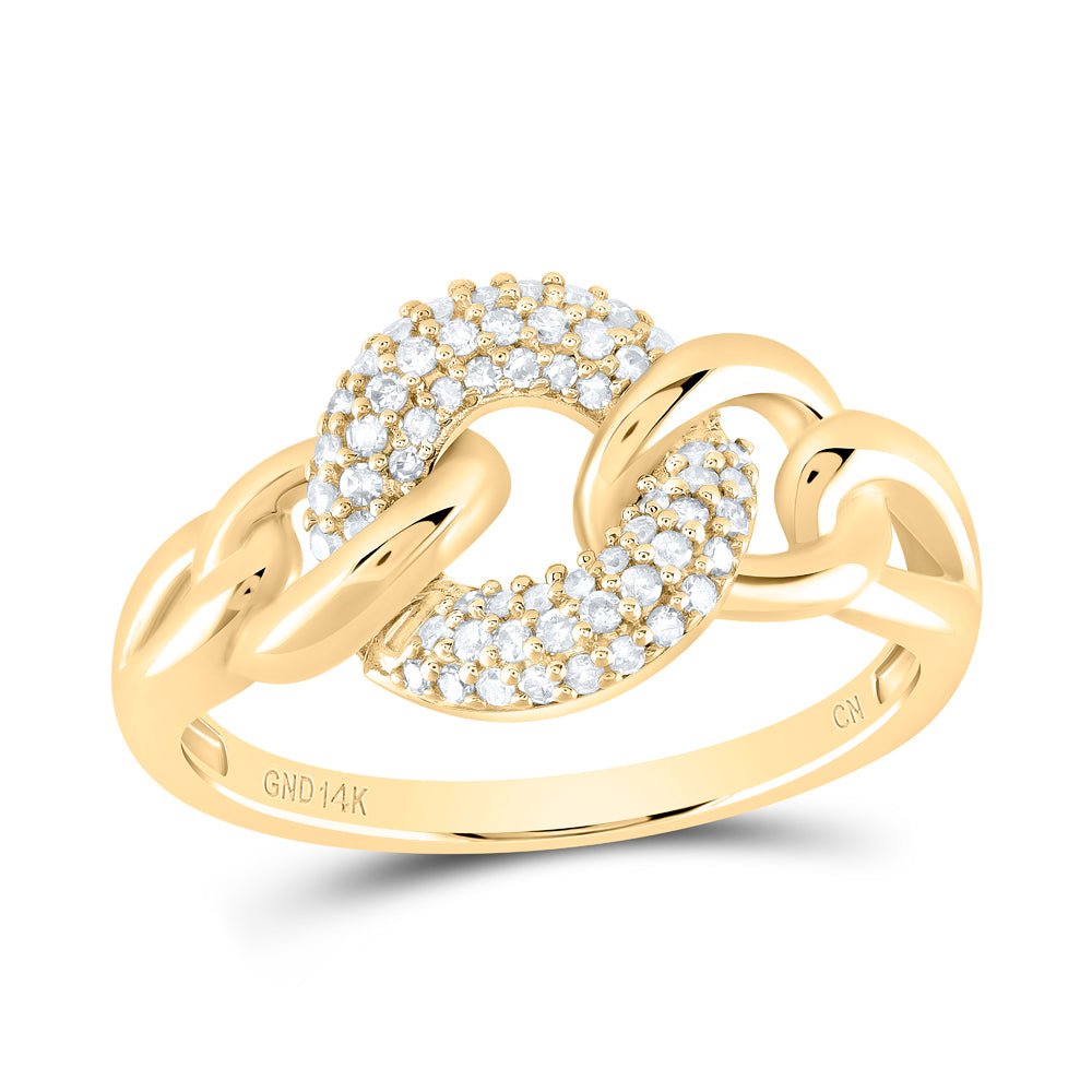 14K Yellow Gold Round Diamond Women's Cuban Link Designer Ring 1/5 Cttw - Splendid Jewellery