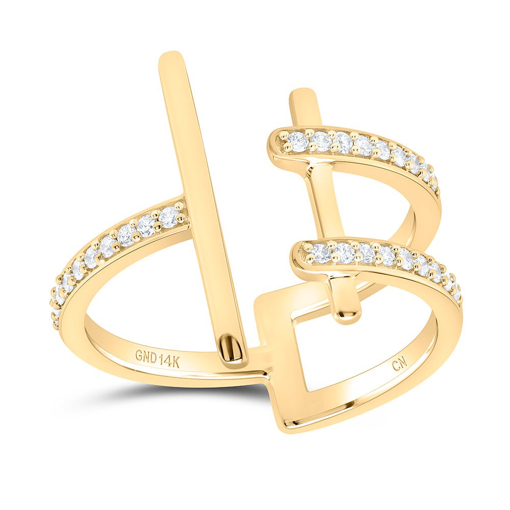 14K Yellow Gold Round Diamond Women's Linear Designer Ring 1/5 Cttw - Splendid Jewellery