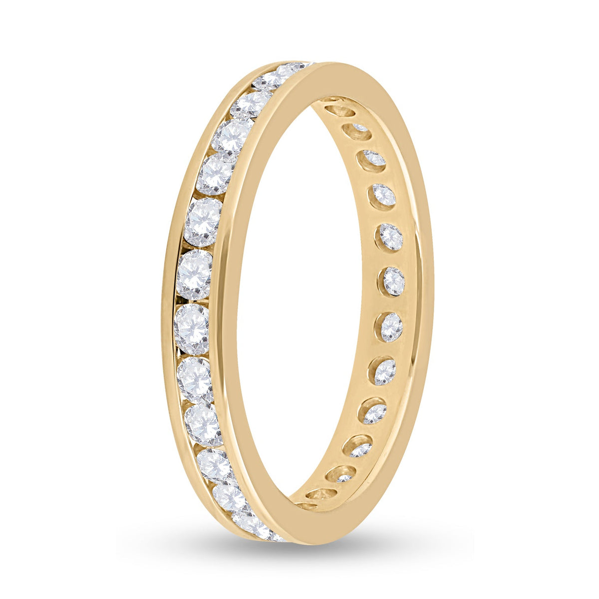 14K Yellow Gold Round Diamond Women's Machine Set Eternity Wedding Band 1 Cttw - Splendid Jewellery