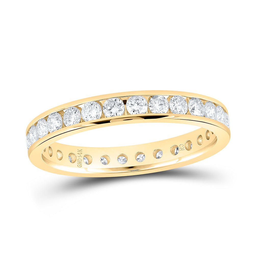 14K Yellow Gold Round Diamond Women's Machine Set Eternity Wedding Band 1 Cttw - Splendid Jewellery