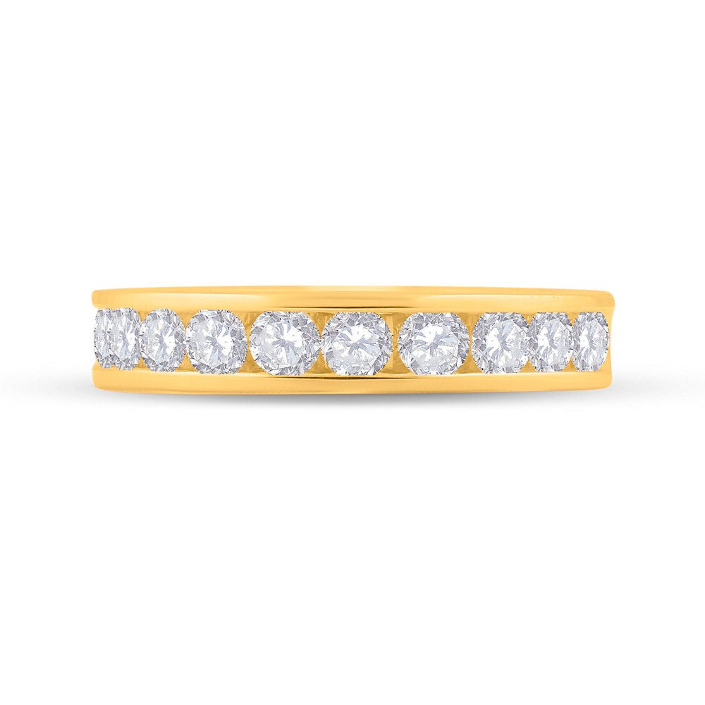 14K Yellow Gold Round Diamond Women's Machine Set Wedding Band 1 Cttw - Splendid Jewellery