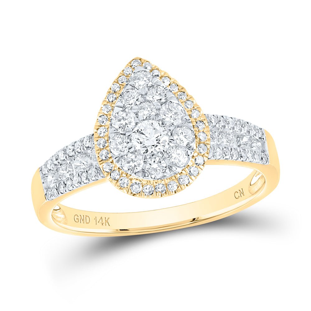 14K Yellow Gold Round Diamond Women's Pear Cluster Bridal Wedding Engagement Ring 3/4 Cttw - Splendid Jewellery