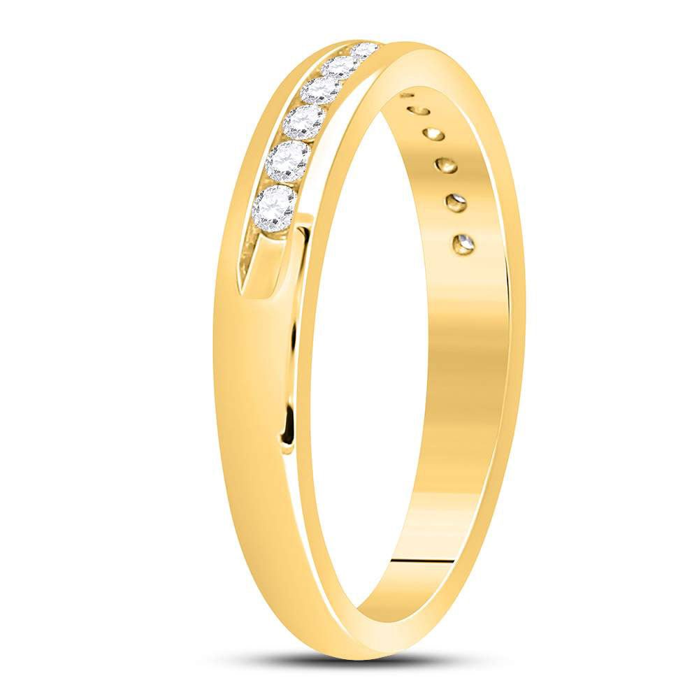 14K Yellow Gold Round Diamond Women's Single Row Comfort Wedding Band 1/4 Cttw - Splendid Jewellery