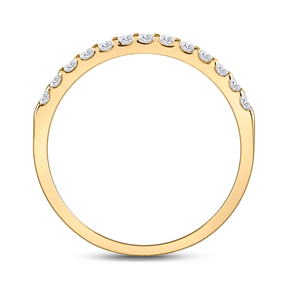 14K Yellow Gold Round Diamond Women's Single Row Machine Set Wedding Band 1/4 Cttw - Splendid Jewellery